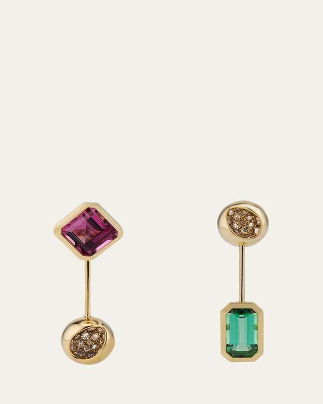 One-of-a-Kind Garnet and Tourmaline Pendulum Earrings with Diamonds